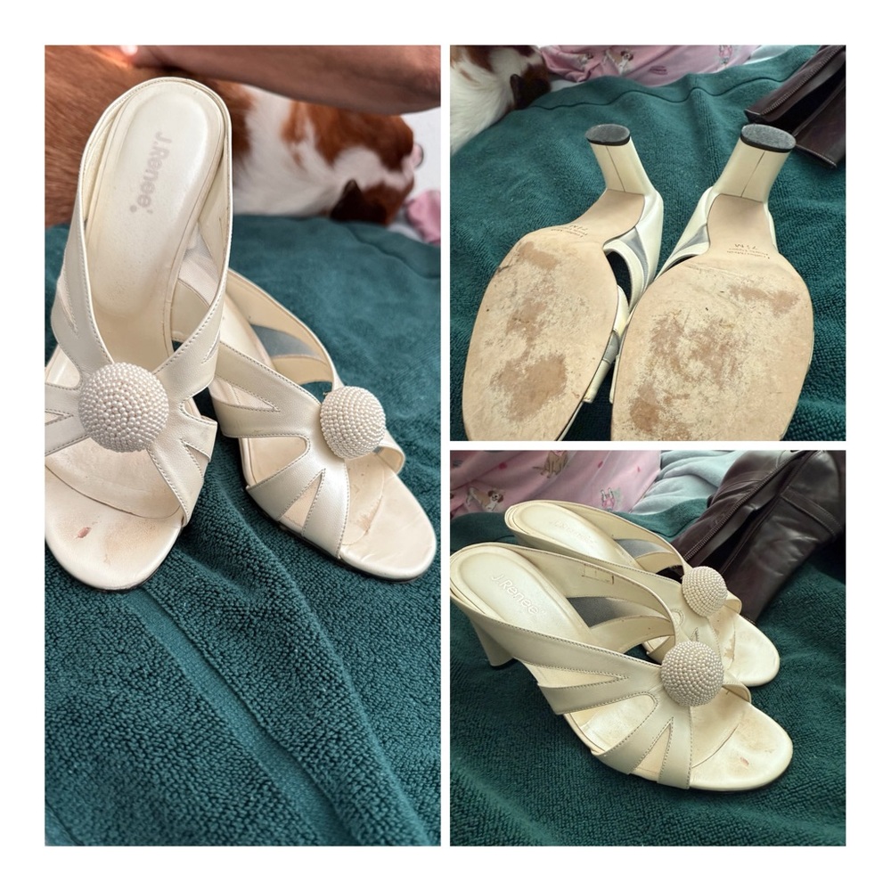 White Heeled Sandals with Beaded Accent